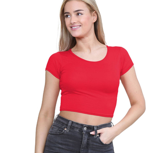 Camiseta Corta Lisa al por Mayor para Mujer, 100% Algodón Poliéster, Cuello Redondo, Color Personalizado, Manga Corta, Top de Verano para Mujer - Product Image 5