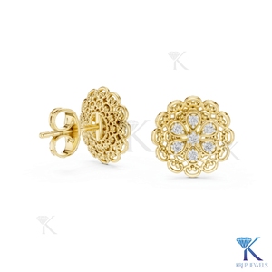 Lab Grown CVD Diamond Floral Filigree Stud <b>Earrings</b> In Solid Gold Vintage Style <b>Fine</b> Women Jewellery Manufacturer Wholesale - Product Image 1