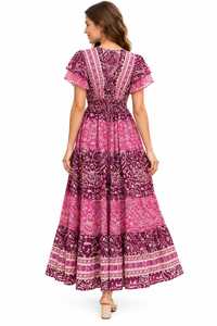 Boho V-Neck Maxi <b>Dress</b> <b>With</b> Flutter <b>Sleeves</b> Paisley Print Chiffon A-Line Loose Fit <b>Summer</b> Casual Women's <b>Dress</b> - Product Image 2