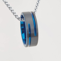 Bague en carbure de tungstène avec rainures bleues asymétriques et bande intérieure bleue, alliance bombée de 8 mm, bijoux sportifs en gros