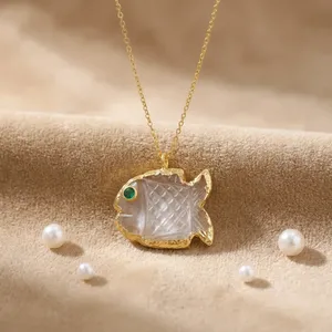 Pendentif en forme de poisson en or 18 carats plaqué or avec cristal de quartz et émeraude CZ, best-seller, pour tous les jours, chaîne, bijoux de mariage - Product Image 6
