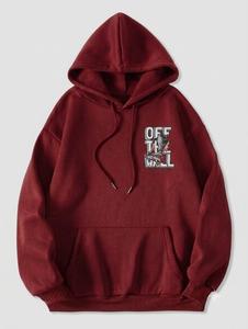 <b>Men's</b> <b>Burgundy</b> Pullover <b>Hoodie</b> Plus Size Fleece Sweatshirt Front Letter Print Graphic Unlined Winter Top - Product Image 1