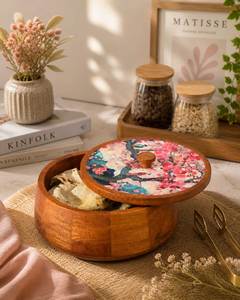 Conteneur de stockage alimentaire en bois de qualité supérieure, design mandala, couvercle à rabat, fabrication artisanale, style moderne, utilisation en cuisine, cadeaux d'affaires - Product Image 3