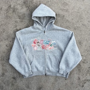 Sudadera con capucha y cremallera completa, estilo vintage personalizado con estampado gráfico, de peso pesado, oversize, unisex, estilo urbano, OEM ODM - Product Image 3