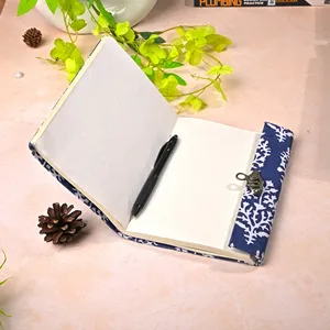Handmade Recycled Paper Notebook 4x3inch Fabric Covered <b>Diary</b> with <b>Lock</b> - Product Image 4
