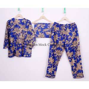 Pyjama d'hiver de luxe fait main 100 % coton à motif floral pour femme, ensemble à manches trois-quarts, col rond, longueur intégrale, taille élastique, doux - Product Image 5