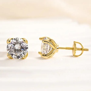Elegant 925 Moissanite Diamond 1.0 Carat Trendy Stunning White Stone Round Cut <b>Stud</b> Earrings Sterling <b>Silver</b> Gold Plated Women's - Product Image 2