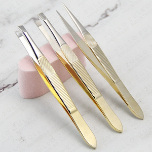 3 Piece Silver Stainless Steel Slant Eyebrow Tweezers Set Gold Coated Grip OEM Private Label <b>Precision</b> Beauty <b>Tools</b> Kit - Product Image 5