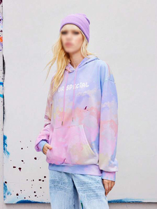 Sudadera con capucha para mujer, estilo tie-dye pastel, oversize, mezcla de algodón, con bolsillo canguro, hombros caídos, tipo jersey, logotipo personalizado, proveedor mayorista - Product Image 6