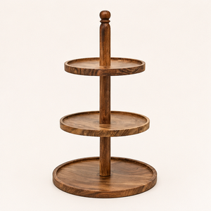Handcrafted 3 Tier Wood Cake Stand Solid Wood Dessert Display for <b>Weddings</b> Parties & Luxury Hotel Buffets 3-Tier Cupcake Holder - Product Image 1