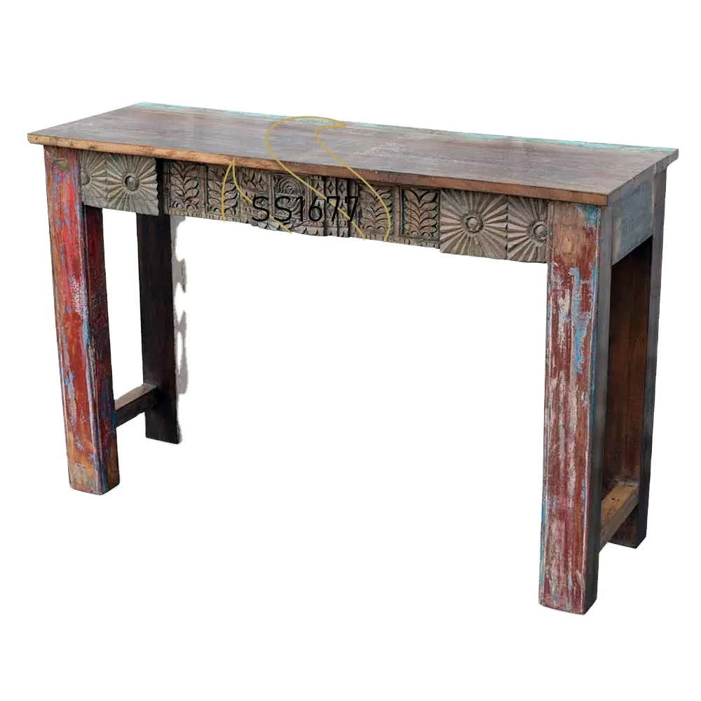 Accueil Meubles de salon Fabricant de table console en bois sculpté de designer indien fait à la main reproduction d'antiquités