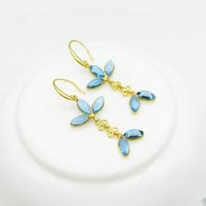 Pendientes Colgantes Románticos de Diseño con Topacio Azul y Cuarzo en Forma de Marquesa, Chapados en Oro de 14K sobre Latón |   Joyería de Regalo para Mujer al por Mayor - Product Image 4