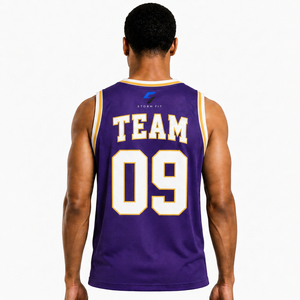Camiseta de Baloncesto Personalizada para Hombre, Color Morado, Cuello en V, Sin Mangas, Impresión Sublimada, Equipo 09, Malla Transpirable, 100% Poliéster, Secado Rápido - Product Image 2