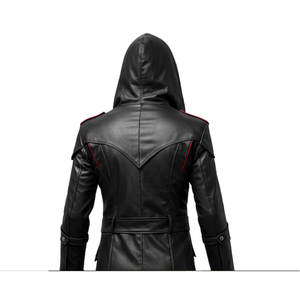 Black & Red Pu Leather <b>Gothic</b> Creed Hooded Coat Leather Steampunk Long Coat For Cosplay High Sell 2026 - Product Image 3