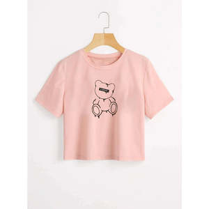T-shirts 100 % coton pour filles, personnalisables avec impression sérigraphique en relief, hauts courts amples et ajustés pour femmes - Product Image 5