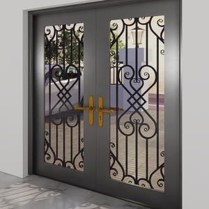 Portes extérieures en fer forgé de luxe, porte d'entrée en acier et verre sur mesure, design moderne et décoratif pour villa et maison résidentielle - Product Image 2