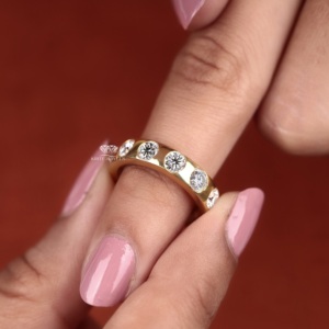 Flush Lab Grown Diamond Band 14K Gold Gypsy Wedding <b>Ring</b> Diamond Wide Band Minimalist Bridal <b>Ring</b> Anniversary Gift Her - Product Image 5