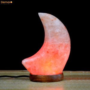 Lampe de sel rose de l'Himalaya 2025 en forme de demi-lune sculptée, éco-responsable, lampe d'ambiance, base en bois OEM, vente chaude - Product Image 5