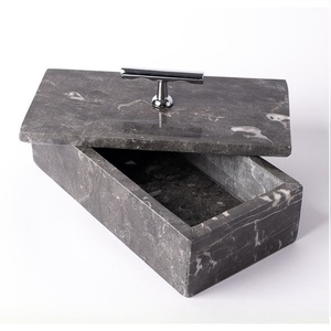 Caja de Almacenamiento de Mármol Rectangular, Contenedor Decorativo de Piedra con Tapa con Bisagras y Asa Metálica, Lujo para el Hogar, Oficina y Hostelería, 33x15x85cm - Product Image 3