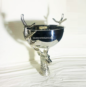 Silver Deer Ice Bucket Decorative Ice Bowl Antlers Stand Modern <b>Table</b> Centerpiece Wine <b>Cooler</b> Holder 5L Capacity Leak Proof - Product Image 1