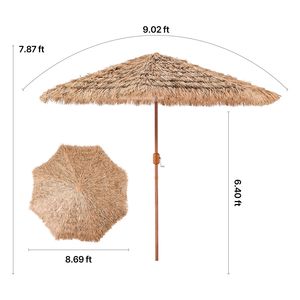 Ombrellone da Patio Stile Hawaiano da 2,7 m con Inclinazione, Paglia Sintetica Resistente e 8 Stecche in Metallo - Product Image 6