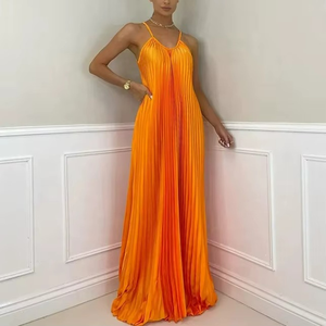 Vestido Maxi Casual de Verano 2026 para Mujer, Nuevo, a la Moda, con Mangas Abullonadas, Color Sólido, Corte en A, Cintura Ajustada - Product Image 1