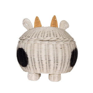 Best Selling Cow Shape Rattan Kids Room Toy Storage <b>Basket</b> Black White Animal <b>Wicker</b> Box Toddler Bedroom Decoration Wholesale - Product Image 4