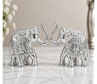 Figurine d'éléphant moderne de luxe plaquée argent, faite à la main, émail or et bleu, artisanat métallique écologique, décoration d'intérieur, Diwali