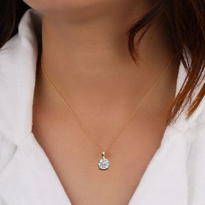<b>Delicate</b> Solitaire <b>Necklace</b> Lab Grown Diamond Brilliant Cut Prong Rose Gold White Gold New Elegant Trendy 14K Diamond Jewelry - Product Image 1