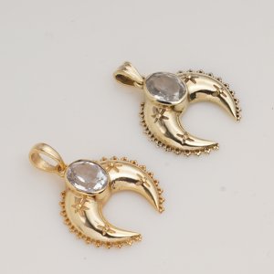 Blue Topaz Crescent Moon Pendant Gold Tone Celestial <b>Necklace</b> Crystal Gemstone Boho Jewelry Gift for Women Her - Product Image 3