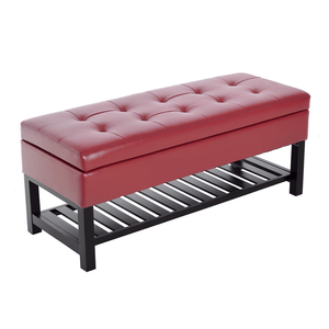 Panca contenitore imbottita in similpelle rosso carminio da 44 pollici con porta scarpe - Product Image 1