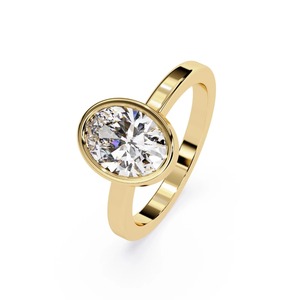 Anillo de compromiso minimalista y moderno con diamante de laboratorio de 2 quilates, engastado en bisel ovalado de oro de 14 quilates. - Product Image 2