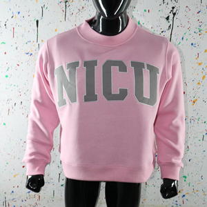 NICU PINK <b>Mock</b> <b>Neck</b> Sweatshirt 100% GREY Applique Embroidery wide <b>neck</b> Sweatshirt Finer Threads - Product Image 1