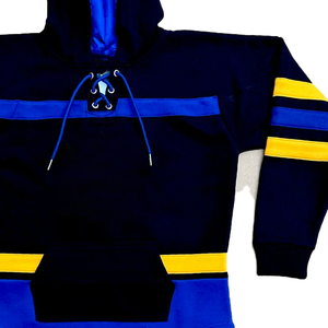 เสื้อฮู้ดปักลาย SGRho สำหรับสตรี  ผ้าฟลีซพรีเมียมสำหรับฤดูหนาว  เสื้อผ้าสไตล์กรีก  โลโก้สั่งทำได้ สีน้ำเงินทอง - Product Image 3