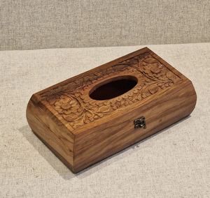 Boîte à mouchoirs en bois faite à la main avec sculpture florale, design chinois traditionnel, qualité supérieure, artisanat Tayyab, décoration de table - Product Image 5