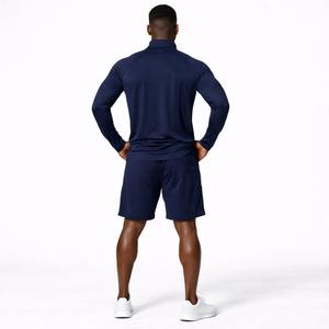 Conjunto Deportivo Azul Marino para Hombre, Camiseta de Manga Larga con Cierre de Cremallera y Pantalones Cortos, Ropa Deportiva Personalizada del Fabricante Wida Sports - Product Image 3