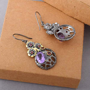 Solid 925 Sterling <b>Silver</b> Drop Earrings For Women Fine Jewelry <b>Top</b> Natural Purple Amethyst Faceted Gemstone Oval Cut Prong Party - Product Image 2