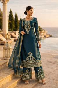 Sari indien ethnique de créateur Royal Look en faux georgette, dernière collection, tenue de soirée traditionnelle élégante, tenue de mariée avec chemisier pour femmes adultes - Product Image 4