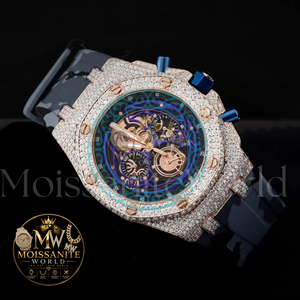Reloj Cronógrafo Iced Out con Moissanita para Hombre, Esfera Esqueleto en Oro Rosa, Correa de Goma Camuflada de Lujo Estilo Hip Hop - Product Image 2