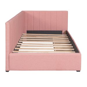 Upholstered Daybed with 2 Storage Drawers Twin Size <b>Sofa</b> <b>Bed</b> <b>Frame</b> Linen Fabric (Pink)-No Box Spring Needed - Product Image 5