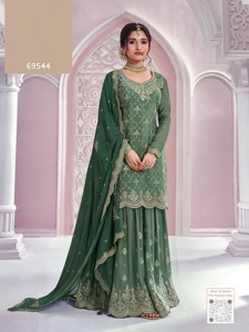 Traje Gharara Moderno Semisellado con Bordado de Lentejuelas Chinon para Bodas y Fiestas de Diwali - Product Image 4
