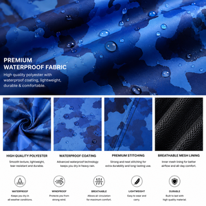 Manteau de pluie long imperméable camouflage bleu personnalisé, coupe-vent à capuche, veste de pluie d'extérieur par sublimation avec logo personnalisé pour homme - Product Image 5