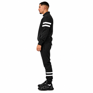 Conjunto Deportivo de Hombre Negro con Media Cremallera, Estilo Urbano de Color Liso, Corte Regular, Estilo Otoñal, 100% Poliéster Transpirable - Product Image 2