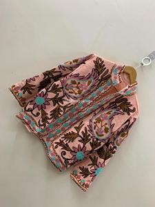 Veste en coton à col mandarin brodée à la main, style bohème, manches trois quarts, vêtements d'extérieur pour femmes adultes, printemps - Product Image 1