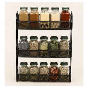 Organisateur de rangement de style rustique, support de comptoir durable pour épices, étagère à épices en métal à trois niveaux, rangement de cuisine sur pied - Product Image 4