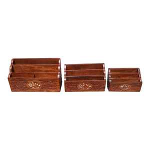 Hand Carved Wooden <b>Desk</b> Organizer Non-folding 3 Drawer Single Letter Rack <b>Rustic</b> Stationery Holder Wall Mounted Office Storage - Product Image 4