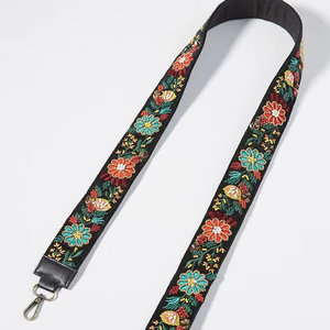 Black Floral Embroidered Bag <b>Strap</b> Women Adjustable Canvas <b>Shoulder</b> Replacement <b>Strap</b> - Product Image 1