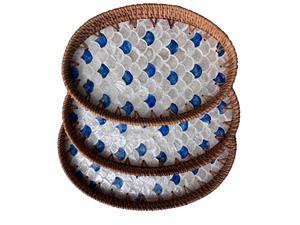 Plateau de service décoratif en nacre et rotin, mosaïque, pour usage quotidien à la maison, sur le comptoir de cuisine et pour servir les invités. - Product Image 5