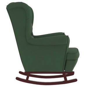 Fauteuil à bascule en bois de caoutchouc massif de taille moyenne avec revêtement en velours vert foncé pour salon - Product Image 4