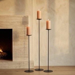 Iron <b>Tea</b> <b>Light</b> <b>Holder</b> Set of 3 Tall Black Metal Eco-friendly Handmade Floor <b>Holders</b> for Home Decoration Nordic Style - Product Image 1